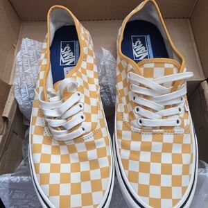 Vans Men's Orange and White Checkerboard Sneakers